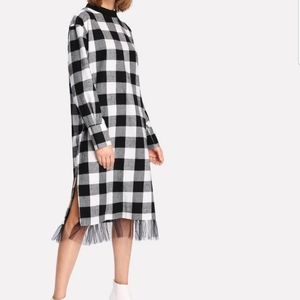 Stand Collar Casual Black and white dress